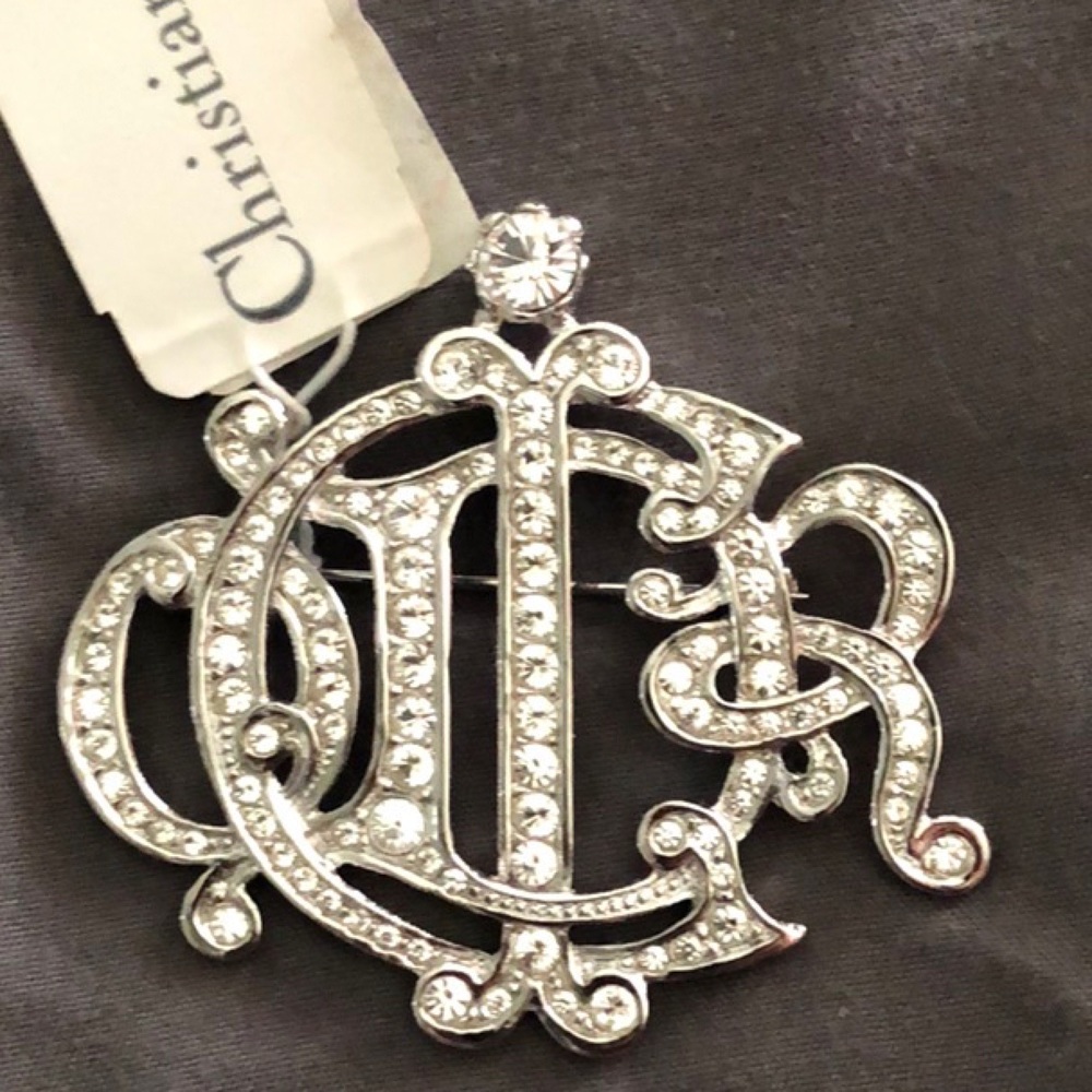 Dior Silver Toned Diamante Insigna Brooch